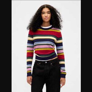 New S TALL Gap happy stripe CashSoft crewneck rainbow stripe sweater